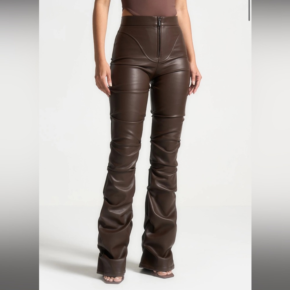 New Tacked Leather‎ Flared Trousers - Brown - Picture 4 of 8